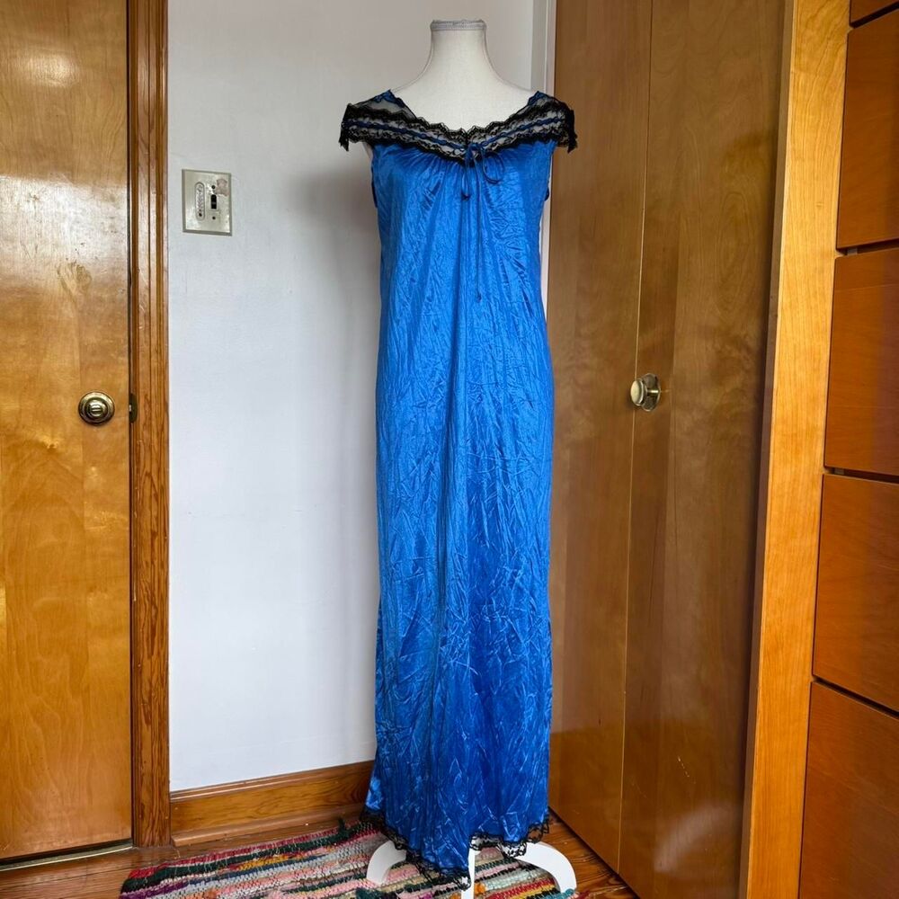 vintage union made sapphire blue satin maxi slip dress